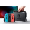 Nintendo Switch Console mit einem neonroten rechten Joy-Con und einem neonblauen linken Joy-Con