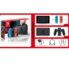 Nintendo Switch Console mit einem neonroten rechten Joy-Con und einem neonblauen linken Joy-Con
