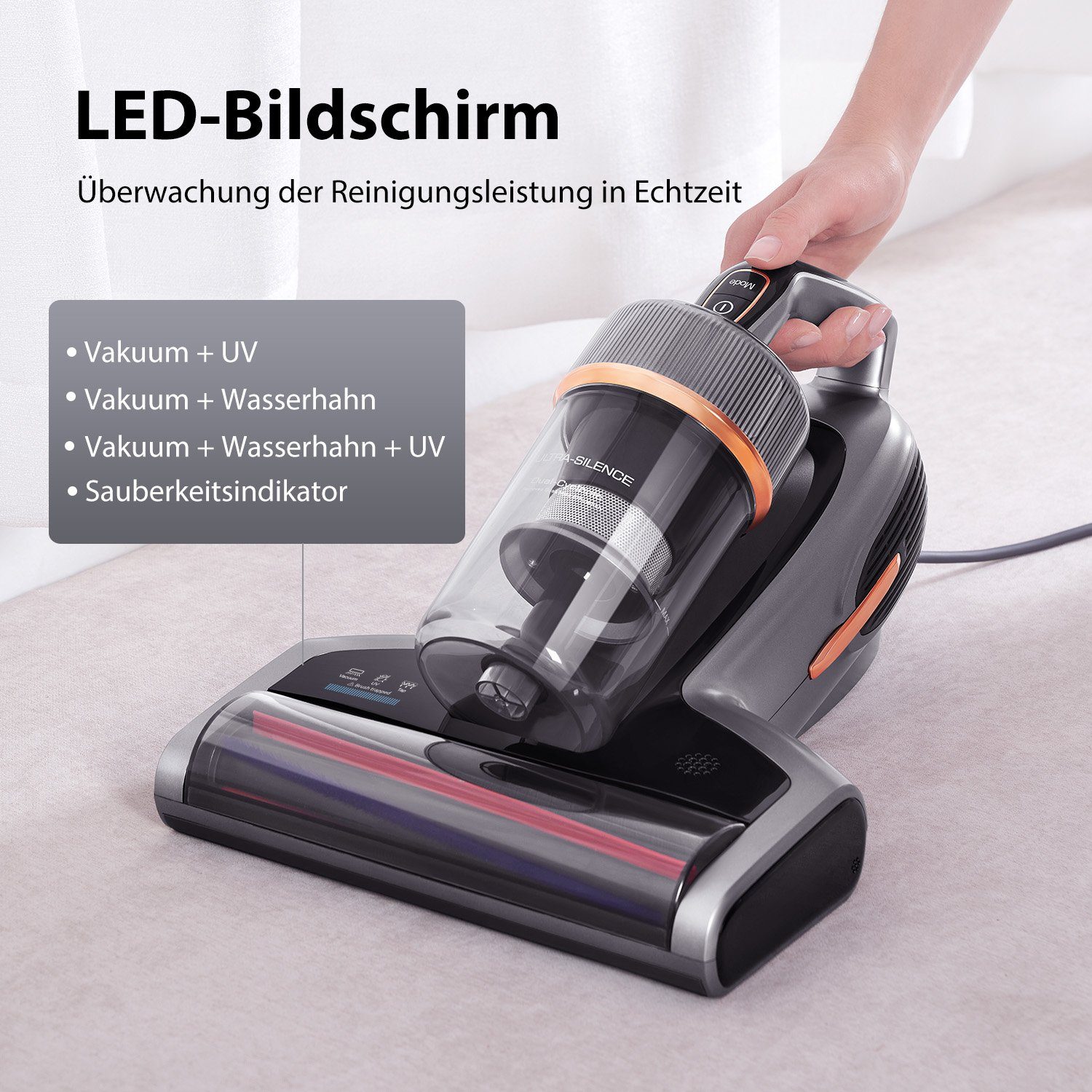 Jimmy Matratzenreinigungsgerät BX7 Pro Milbenstaubsauger, 700,00 W, mit Beutel, UV-C Licht, Hausstaubmilbensensor, Ultraschallfunktion – Bild 6