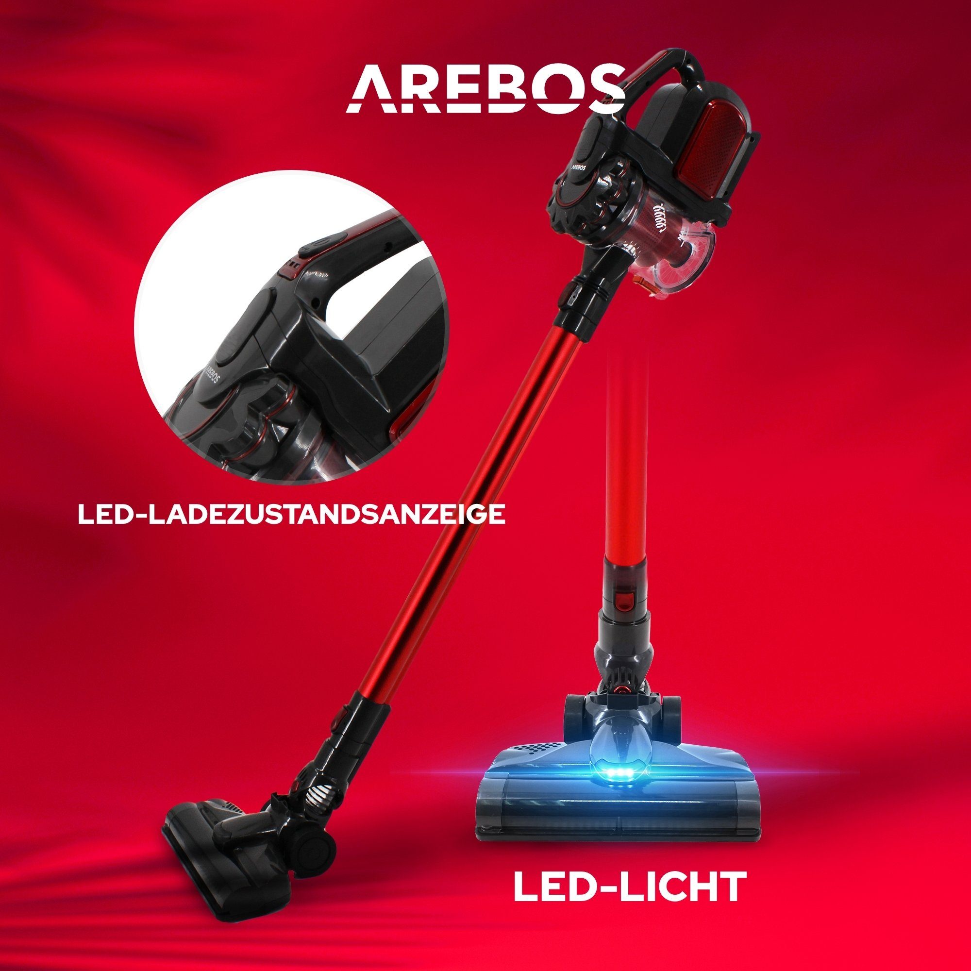 Arebos Akku-Handstaubsauger Lithium-Ionen-Akku Staubsauger, 2-in-1 Hand- und Bodenstaubsauger, 200,00 W, beutellos – Bild 4
