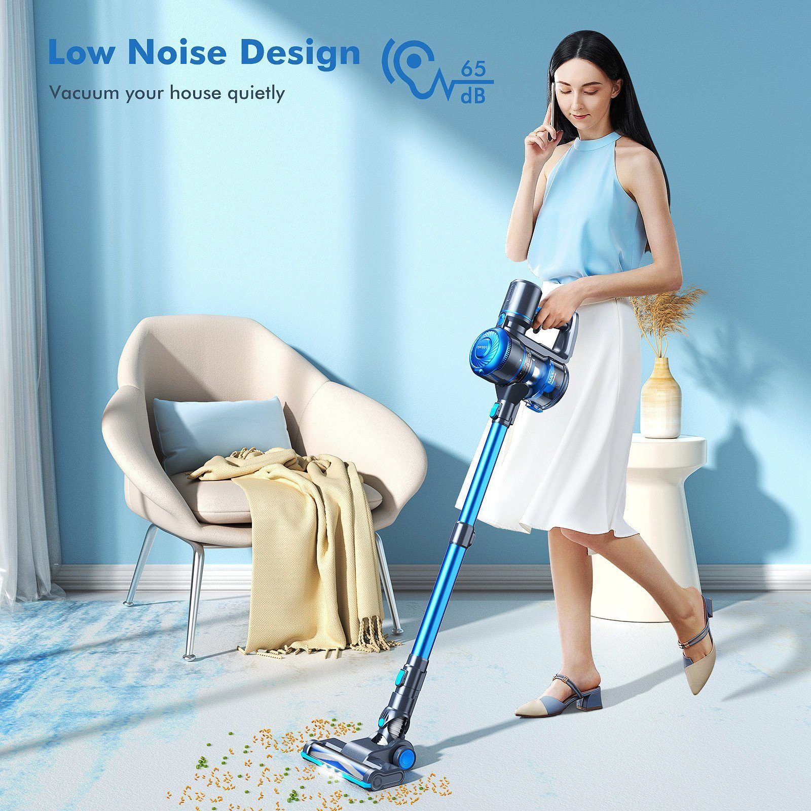 oyajia Akku-Hand-und Stielstaubsauger 6 in 1 Kabellos 22,2V Akkusauger, 150,00 W, beutellos, 40 Min. Laufzeit für Hartboden, Teppich, Tierhaare – Bild 8