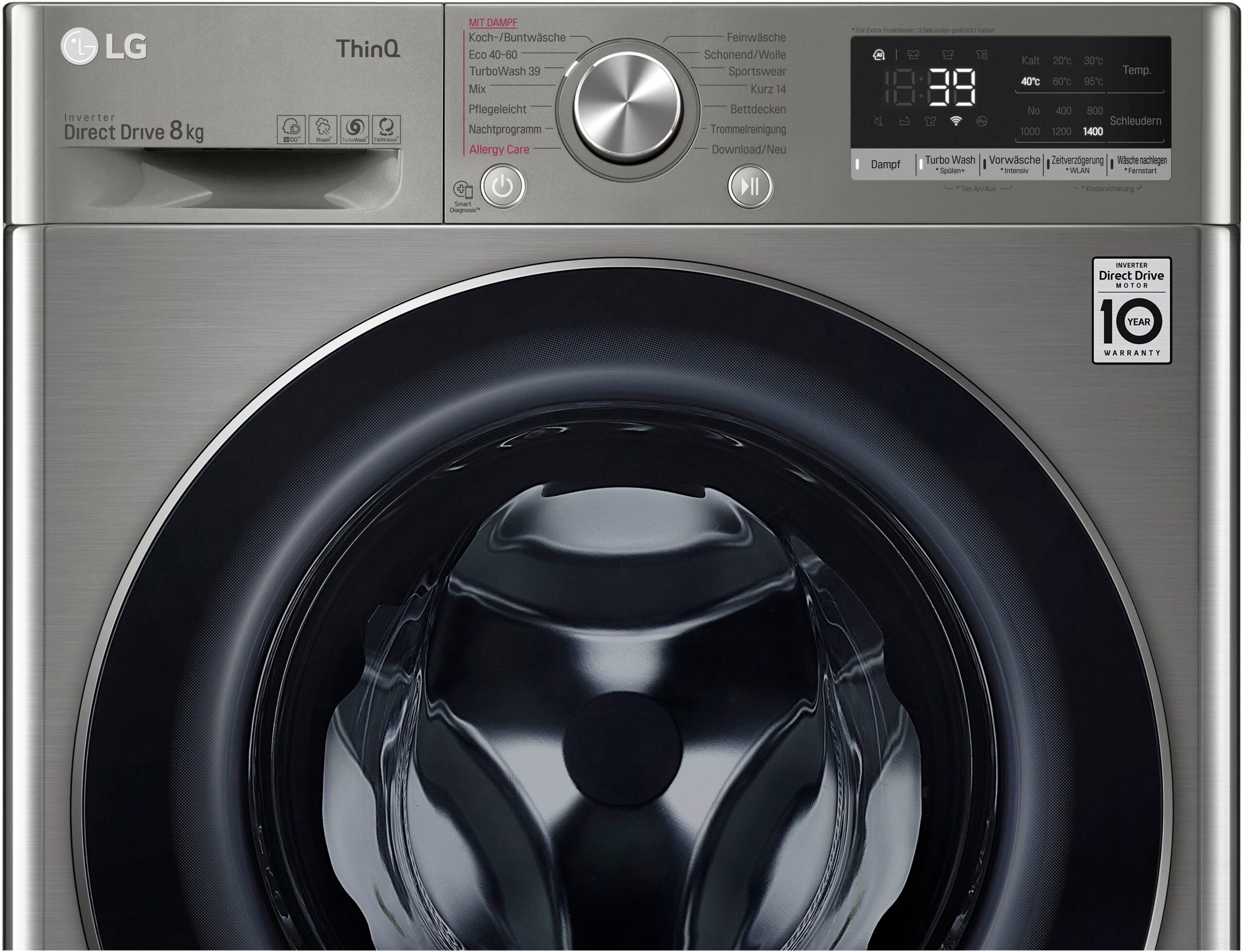 LG Waschmaschine V708P2PA, 8 kg, 1400 U/min, TurboWash® - Waschen in nur 39 Minuten – Bild 6