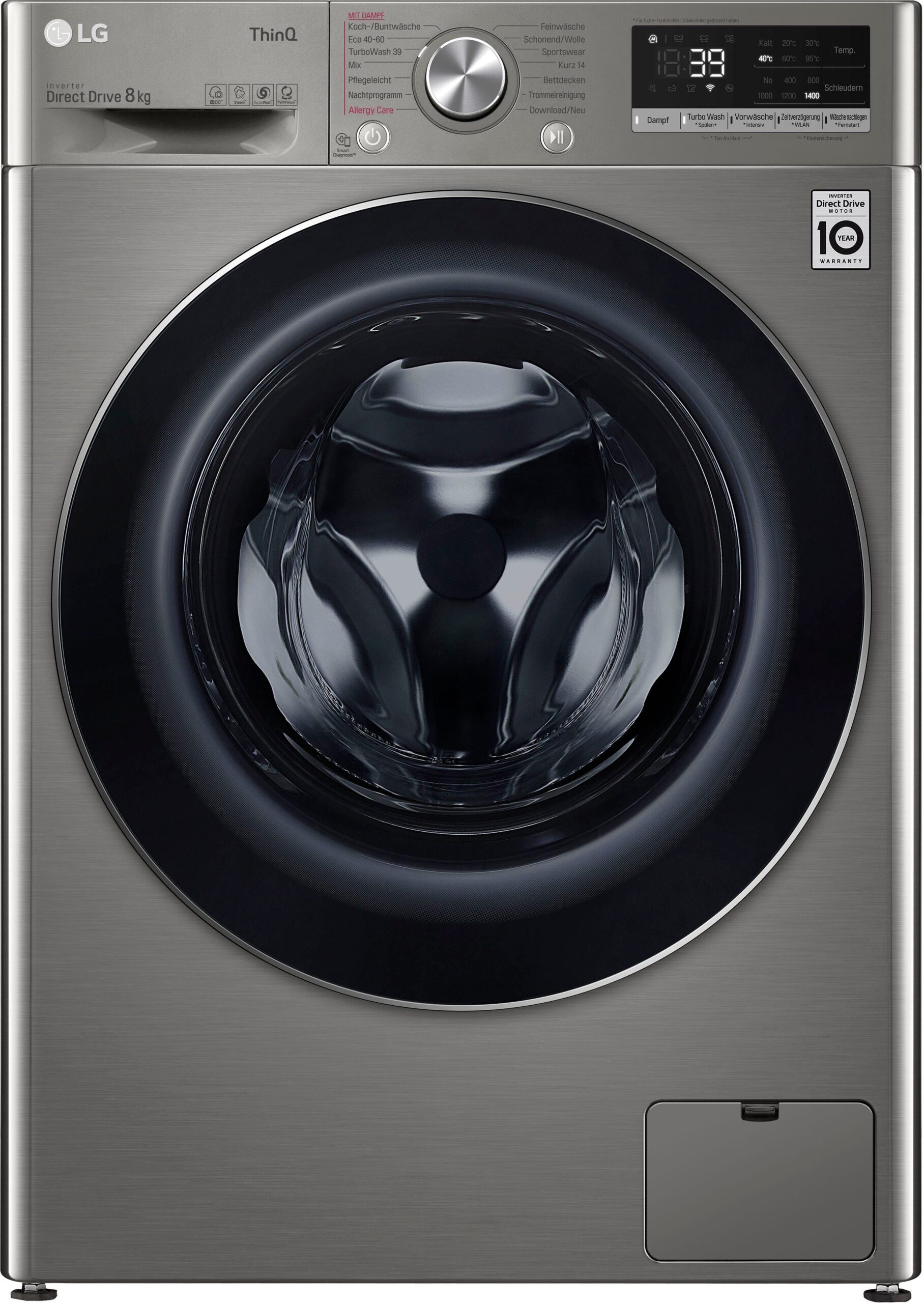 LG Waschmaschine V708P2PA, 8 kg, 1400 U/min, TurboWash® - Waschen in nur 39 Minuten – Bild 2