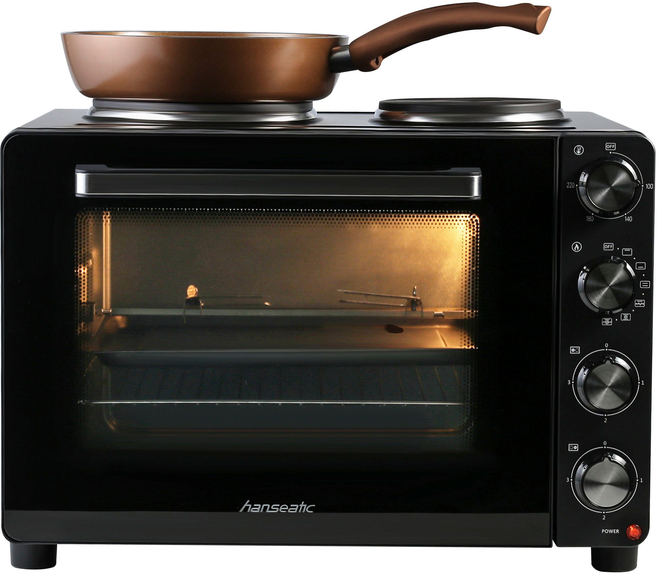 Hanseatic Kleinküche 97530243 HMO366BKB, mit Doppelkochplatte, Back- und Krümelblech, Grillrost, großer Garraum – Bild 11