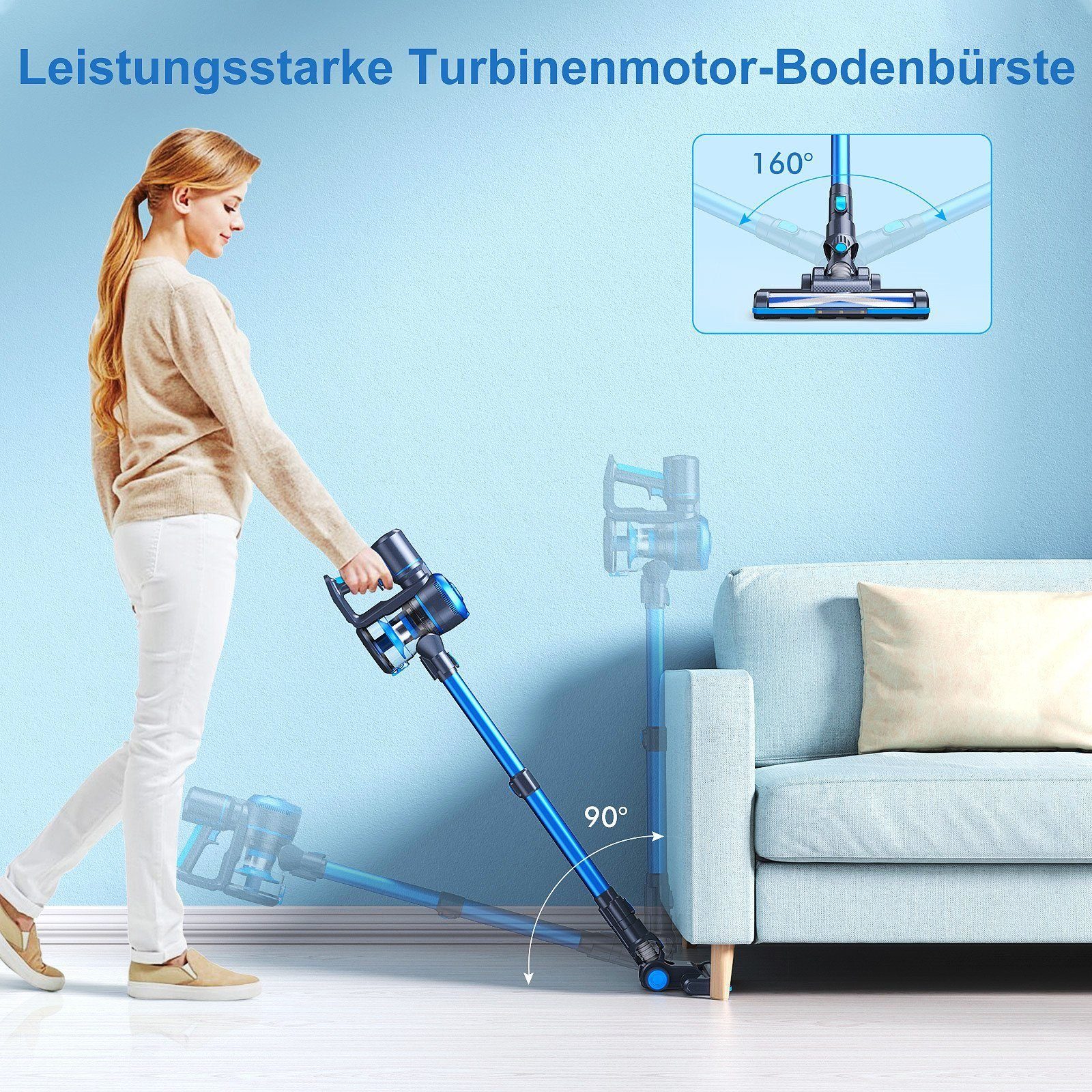 oyajia Akku-Hand-und Stielstaubsauger 6 in 1 Kabellos 22,2V Akkusauger, 150,00 W, beutellos, 40 Min. Laufzeit für Hartboden, Teppich, Tierhaare – Bild 3