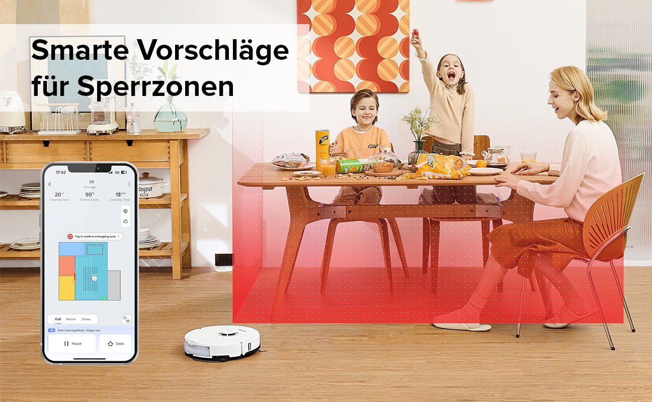 Roborock Saugroboter S8, 69 W, 6000 pa, DuoRoller-Bürste, Reactive 3D-Hindernisumgehung, Vibrations-Hebemop, Intelligenter für Hartböden,Tierhaare,Teppiche, Upgrade von Roborock S7,VS S7 Maxv, Weiß – Bild 8