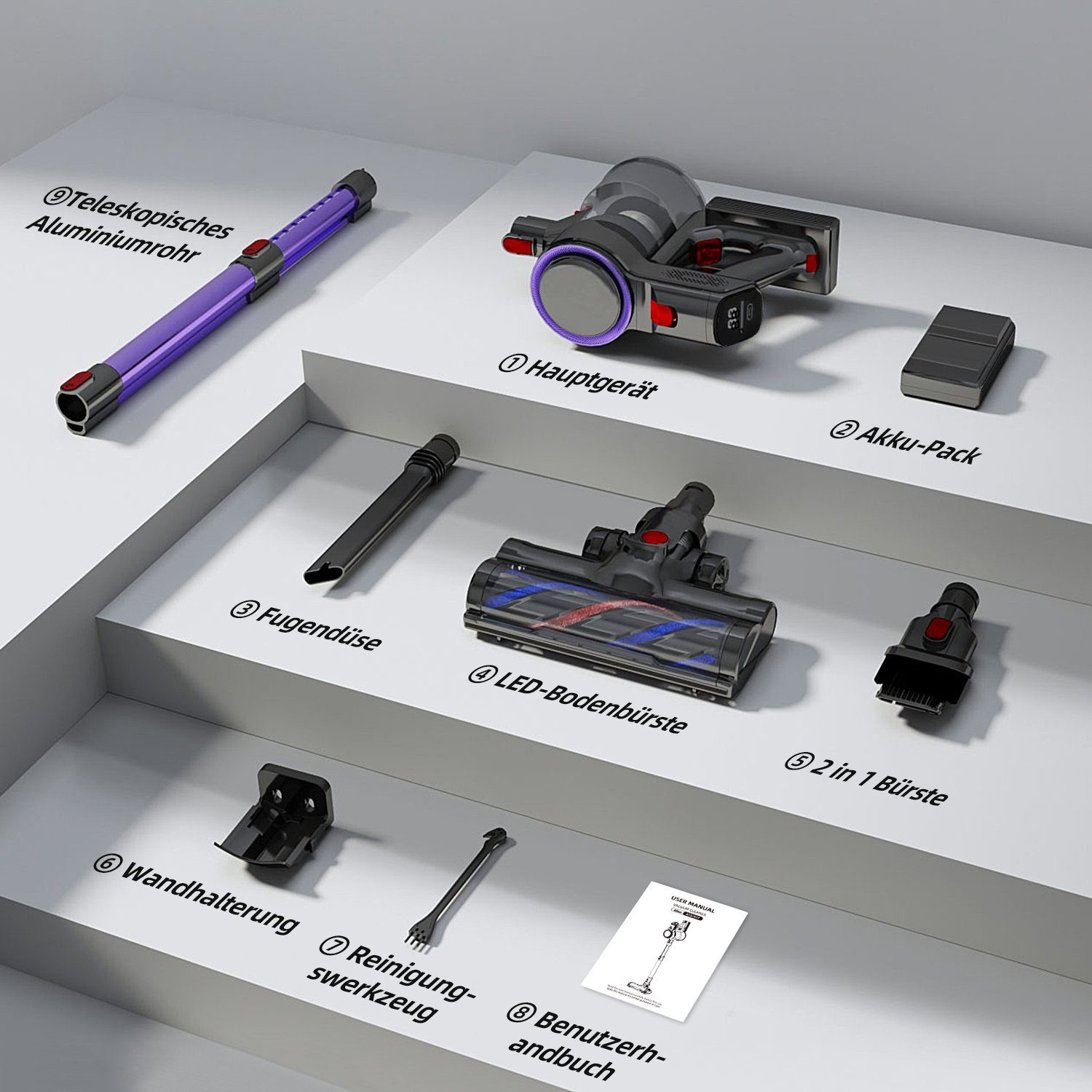 Daynee Akku-Hand-und Stielstaubsauger Akku Staubsauger, Handstaubsauger, Staubsauger Kabellos, Akkusauger, beutellos, 27KPa Akkustaubsauger,Staubsauger Tierhaare,Stielstaubsauger – Bild 10