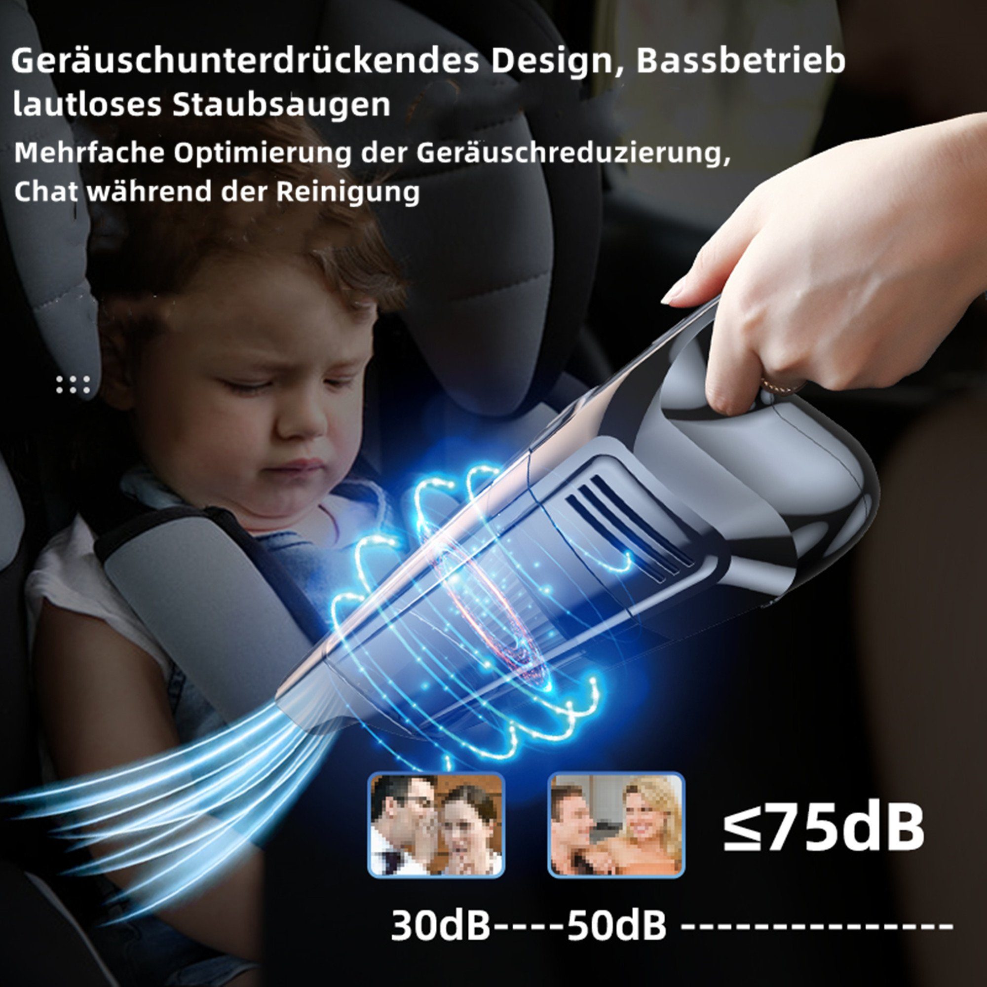 Tisoutec Akku-Handstaubsauger Akku Handstaubsauger,12000Pa USB aufladbar Tragbar Leicht Mini, Staubsauger,6000mAh Auto-Staubsauger,Nass & Trocken Handsauger – Bild 5