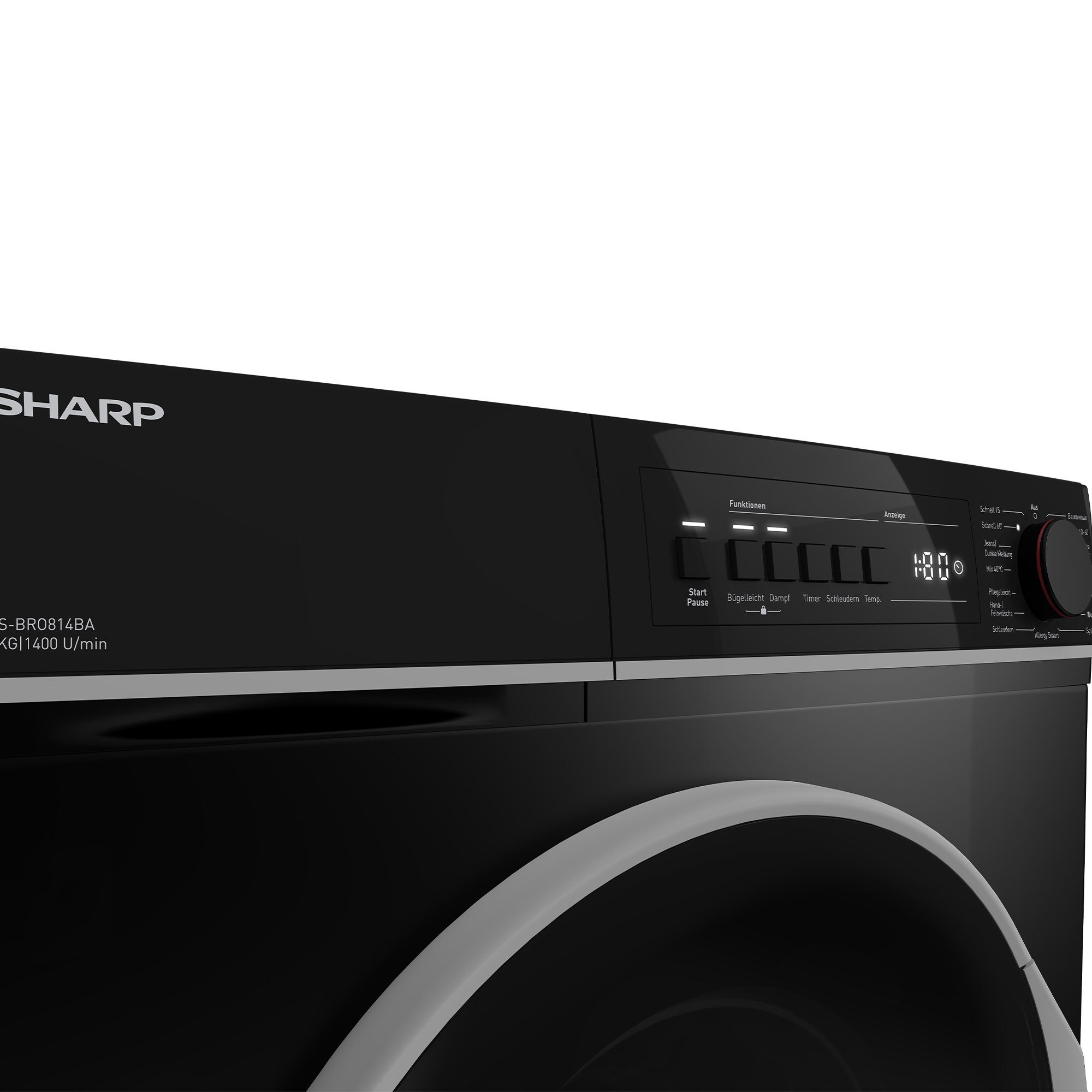 Sharp Waschmaschine ES-BRO814BA-DE, 8 kg, 1400 U/min, Einfaches Bügeln – Bild 10