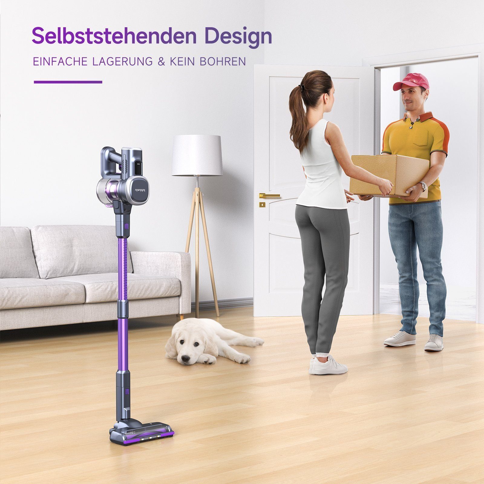 oyajia Akku-Stielstaubsauger kabellos 6in1 Freistehender Akkusauger 25,9V, 235,00 W, beutellos, 50Min. Laufzeit für Hartboden, Teppich, Tierhaare – Bild 2