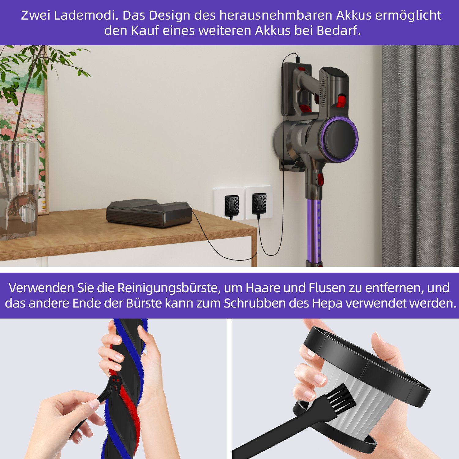 Daynee Akku-Hand-und Stielstaubsauger Akku Staubsauger, Handstaubsauger, Staubsauger Kabellos, Akkusauger, beutellos, 27KPa Akkustaubsauger,Staubsauger Tierhaare,Stielstaubsauger – Bild 8