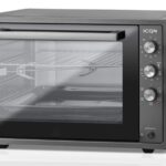 ICQN Minibackofen 60 Liter XXL, 1800 W, inkl. Backblech Set, 40°-230°C, Umluft, Pizza-Ofen, Doppelverglasung, Drehspieß, Timer, Emailliert