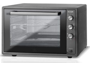 ICQN Minibackofen 60 Liter XXL, 1800 W, inkl. Backblech Set, 40°-230°C, Umluft, Pizza-Ofen, Doppelverglasung, Drehspieß, Timer, Emailliert