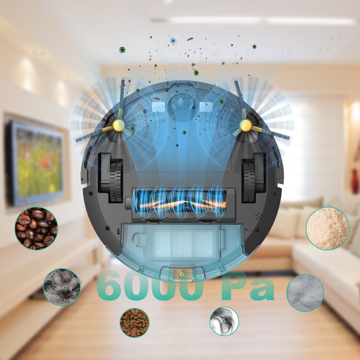 Tesvor Saugroboter M2 Roboter staubsauger 6000pa mit wischfunktion, 25 W, Mit Staubbox beutellos,6000Pa – Bild 2