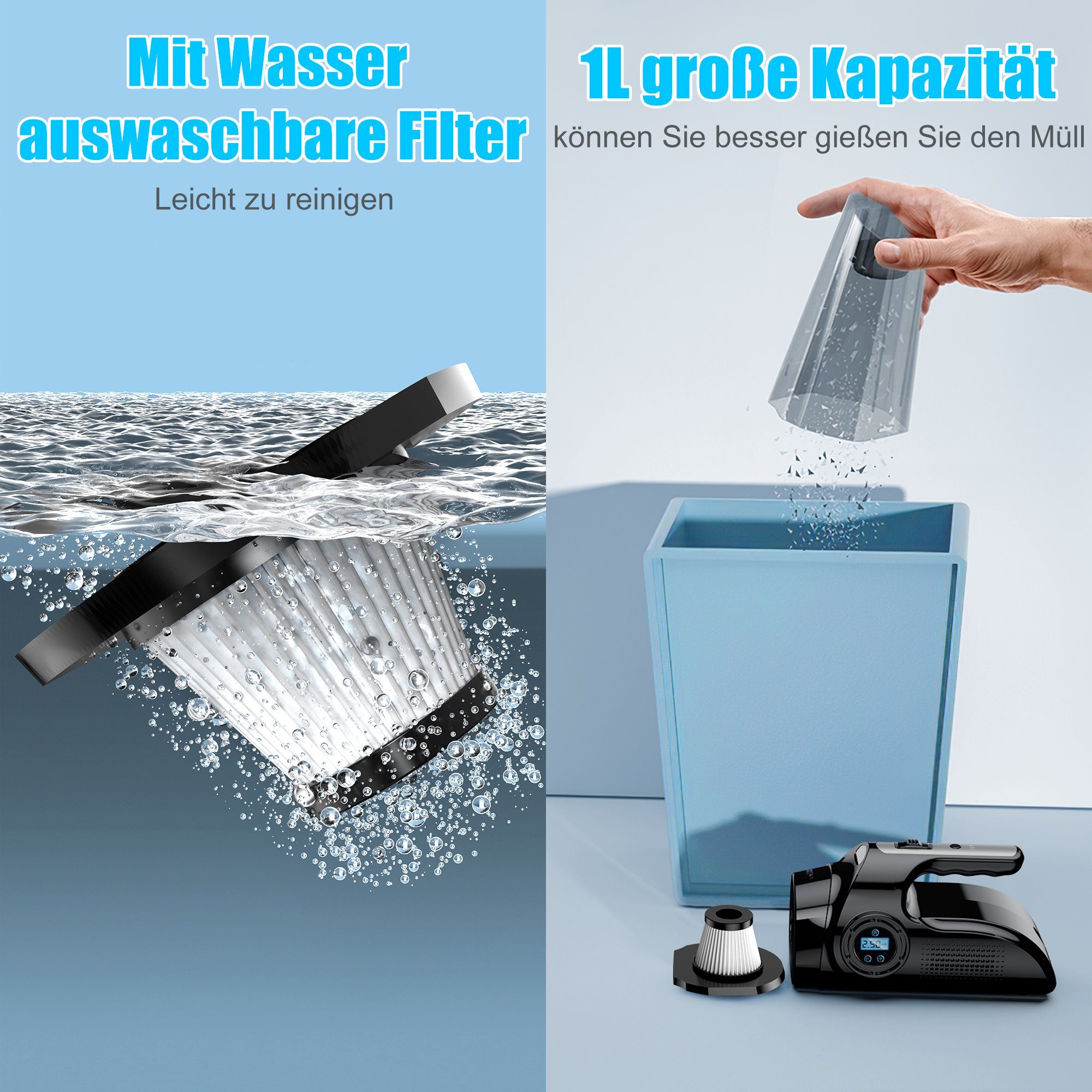 Vbrisi Akku-Handstaubsauger Handstaubsauger, Autostaubsauger 9000 Pa, Mit aufblasbarer Funktion., Multifunktionaler Staubsauger, Leistungsstarker Akku Handstaubsauger – Bild 2