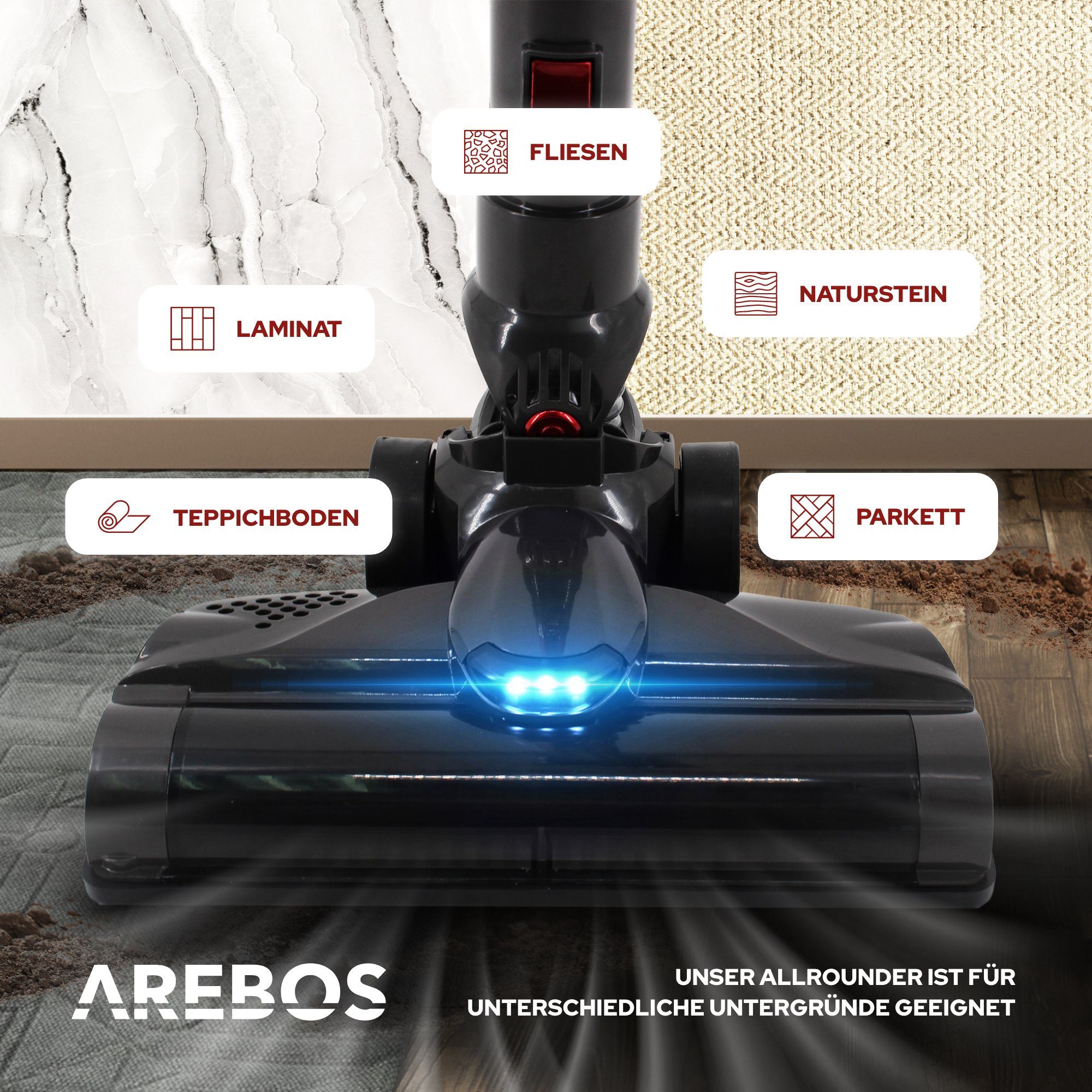 Arebos Akku-Handstaubsauger Lithium-Ionen-Akku Staubsauger, 2-in-1 Hand- und Bodenstaubsauger, 200,00 W, beutellos – Bild 3