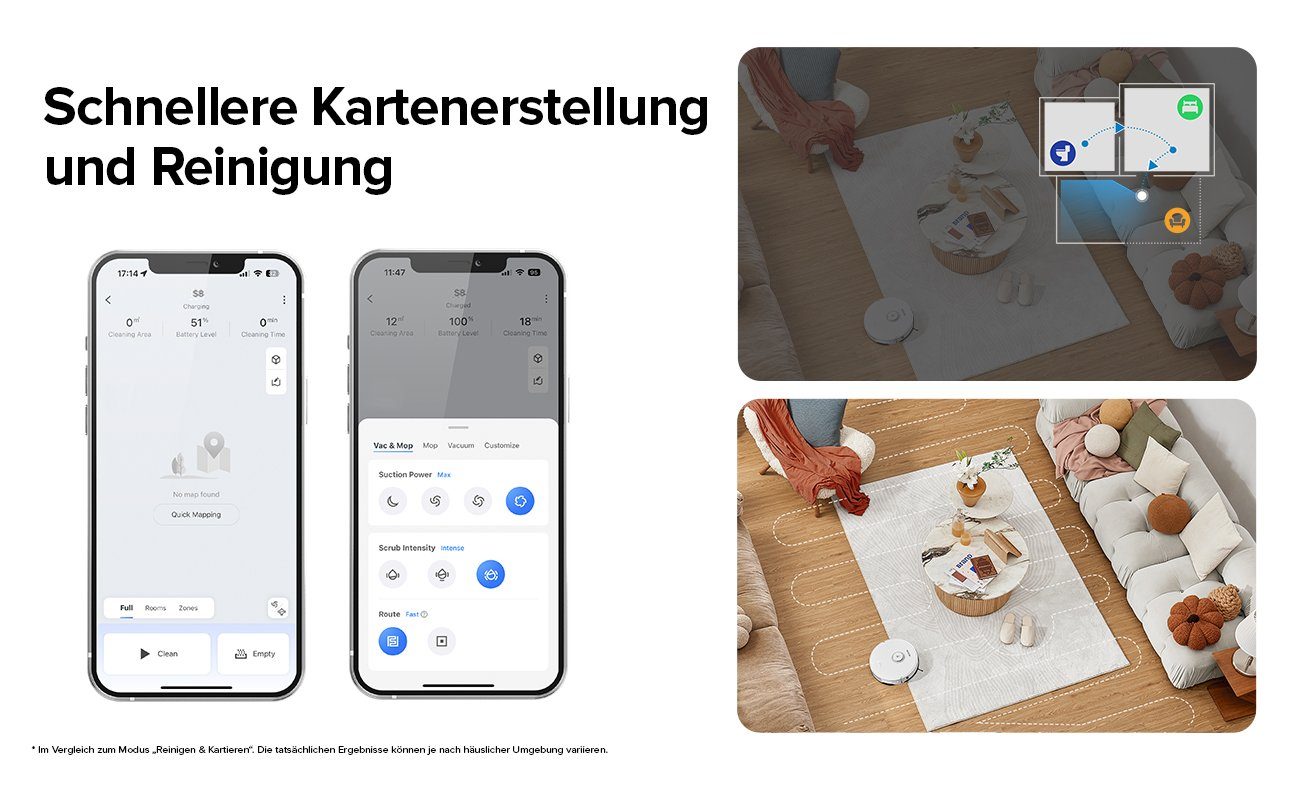 Roborock Saugroboter S8, 69 W, 6000 pa, DuoRoller-Bürste, Reactive 3D-Hindernisumgehung, Vibrations-Hebemop, Intelligenter für Hartböden,Tierhaare,Teppiche, Upgrade von Roborock S7,VS S7 Maxv, Weiß – Bild 10