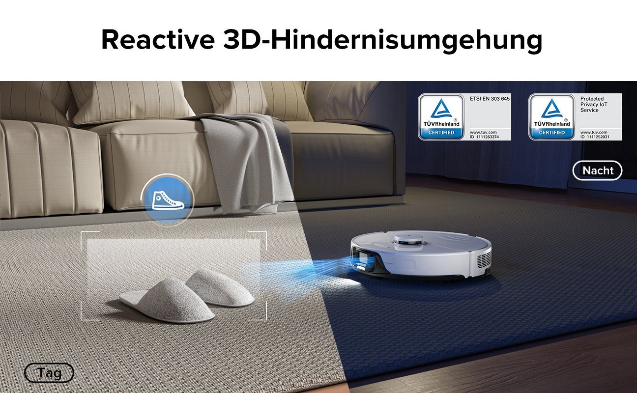 Roborock Saugroboter S8, 69 W, 6000 pa, DuoRoller-Bürste, Reactive 3D-Hindernisumgehung, Vibrations-Hebemop, Intelligenter für Hartböden,Tierhaare,Teppiche, Upgrade von Roborock S7,VS S7 Maxv, Weiß – Bild 6