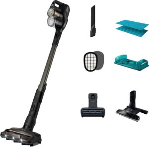 Philips Nass-Trocken-Akkusauger XC8347/01 SpeedPro Max Aqua Plus, beutellos, mit Wischfunktion, 360°-Saugdüse, 80 Min. Akkulaufzeit, schwarz-türkis