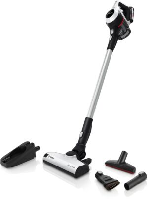 BOSCH Akku-Stielstaubsauger Unlimited Serie 6, weiß, BCS611AM, beutellos, 18V Power for ALL Akku, inkl. Möbelpinsel und Polsterdüse