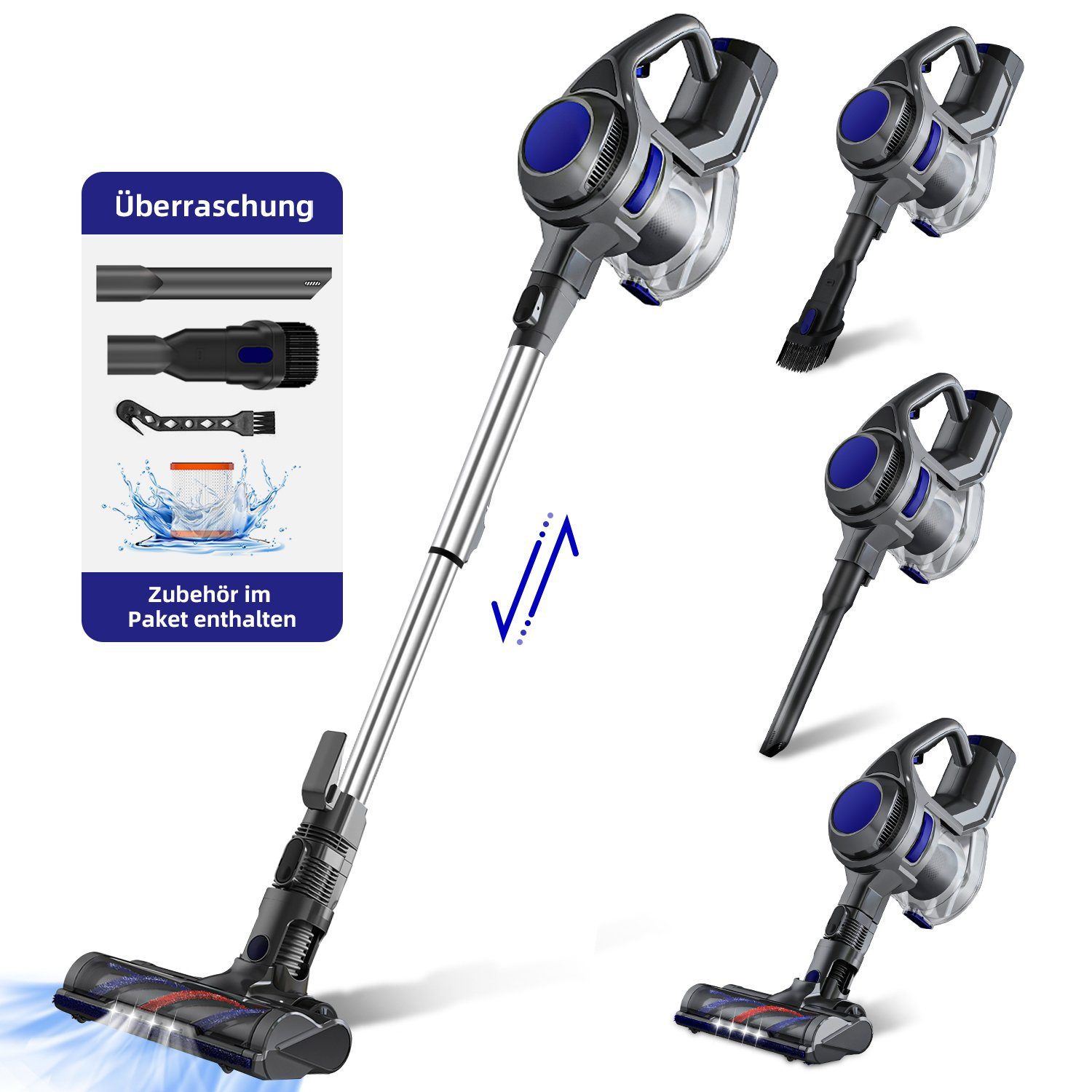 *Aiibot Akku-Hand-und Stielstaubsauger Akku Staubsauger, Staubsauger Kabellos,Akkusauger, mit 25000Pa, bis zu 50 Minuten Laufzeit, hocheffizientes Filtersystem mit Waschbarer HEPA-Filter