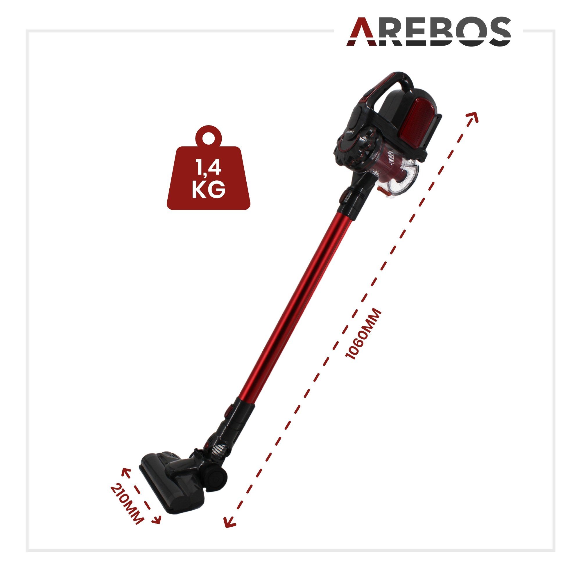 Arebos Akku-Handstaubsauger Lithium-Ionen-Akku Staubsauger, 2-in-1 Hand- und Bodenstaubsauger, 200,00 W, beutellos – Bild 9
