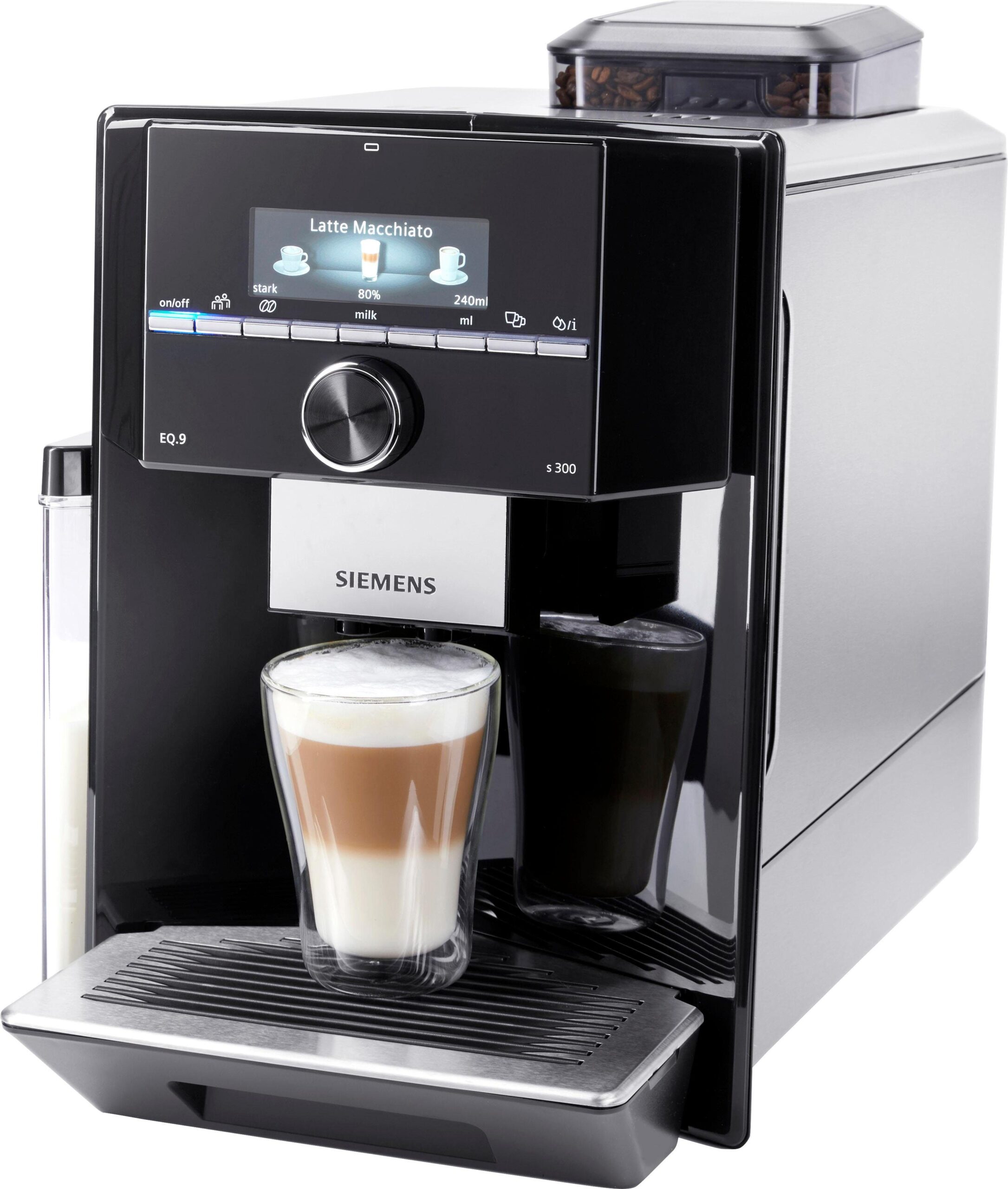 SIEMENS Kaffeevollautomat EQ.9 s300 TI923509DE, schwarz/Edelstahl, extra leise, autom. Milchsystem-Reinigung, bis zu 6 Profile – Bild 2