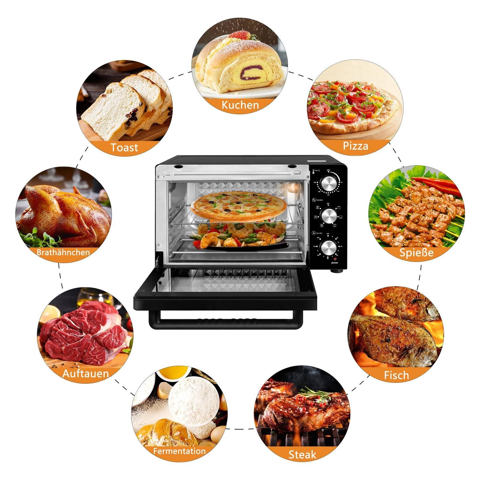 EUGAD Minibackofen, 30 L mit 3 Ebenen 6 Modi Umluft zweilagige Tür, 1500 W – Bild 5