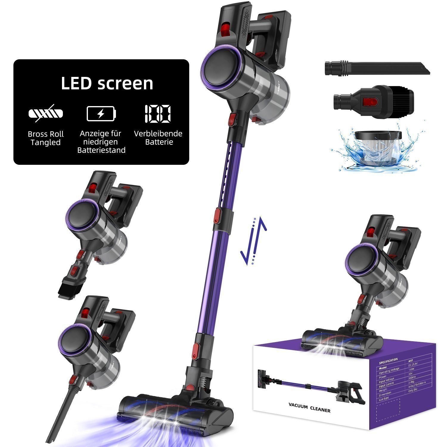 Daynee Akku-Hand-und Stielstaubsauger Akku Staubsauger, Handstaubsauger, Staubsauger Kabellos, Akkusauger, beutellos, 27KPa Akkustaubsauger,Staubsauger Tierhaare,Stielstaubsauger