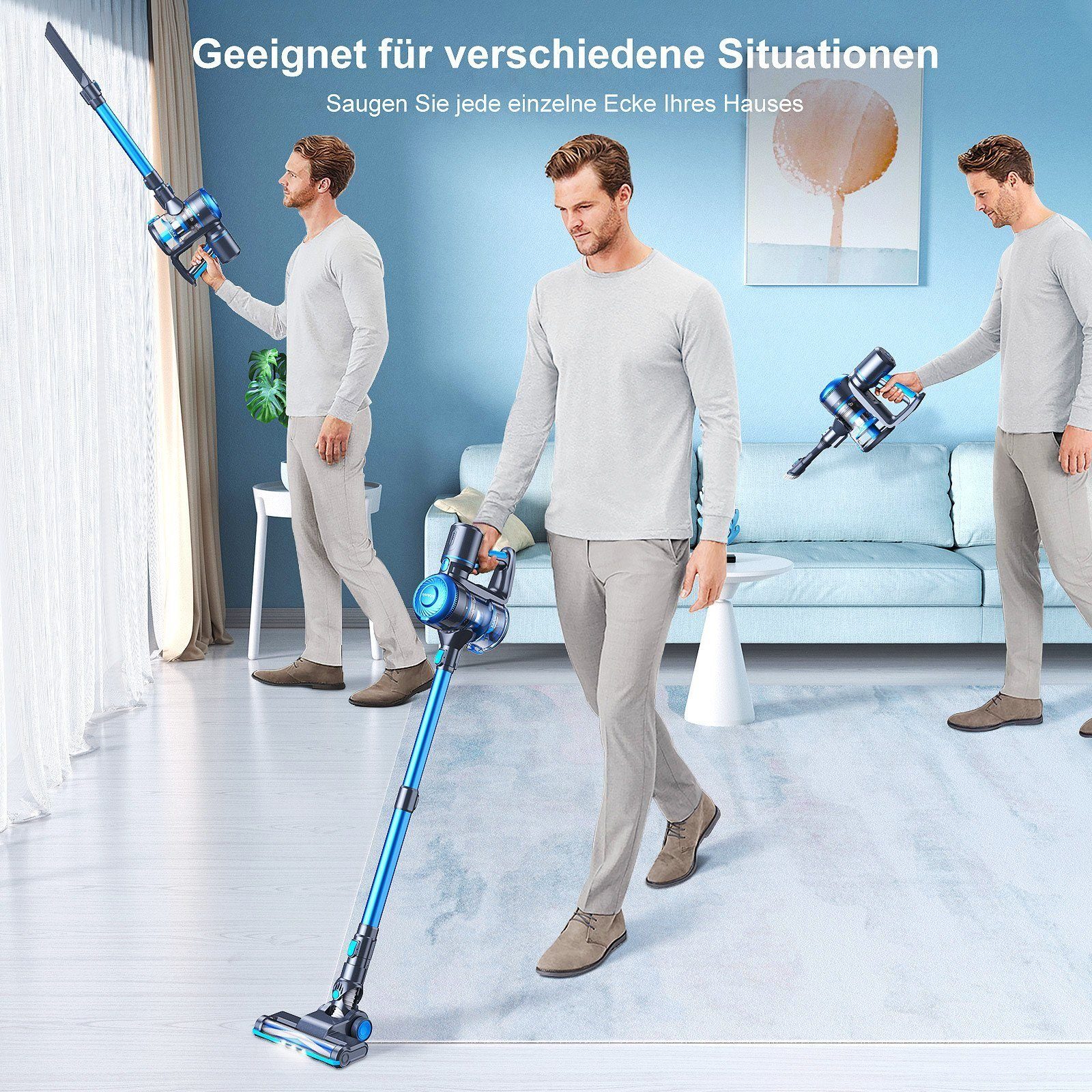 oyajia Akku-Hand-und Stielstaubsauger 6 in 1 Kabellos 22,2V Akkusauger, 150,00 W, beutellos, 40 Min. Laufzeit für Hartboden, Teppich, Tierhaare – Bild 4