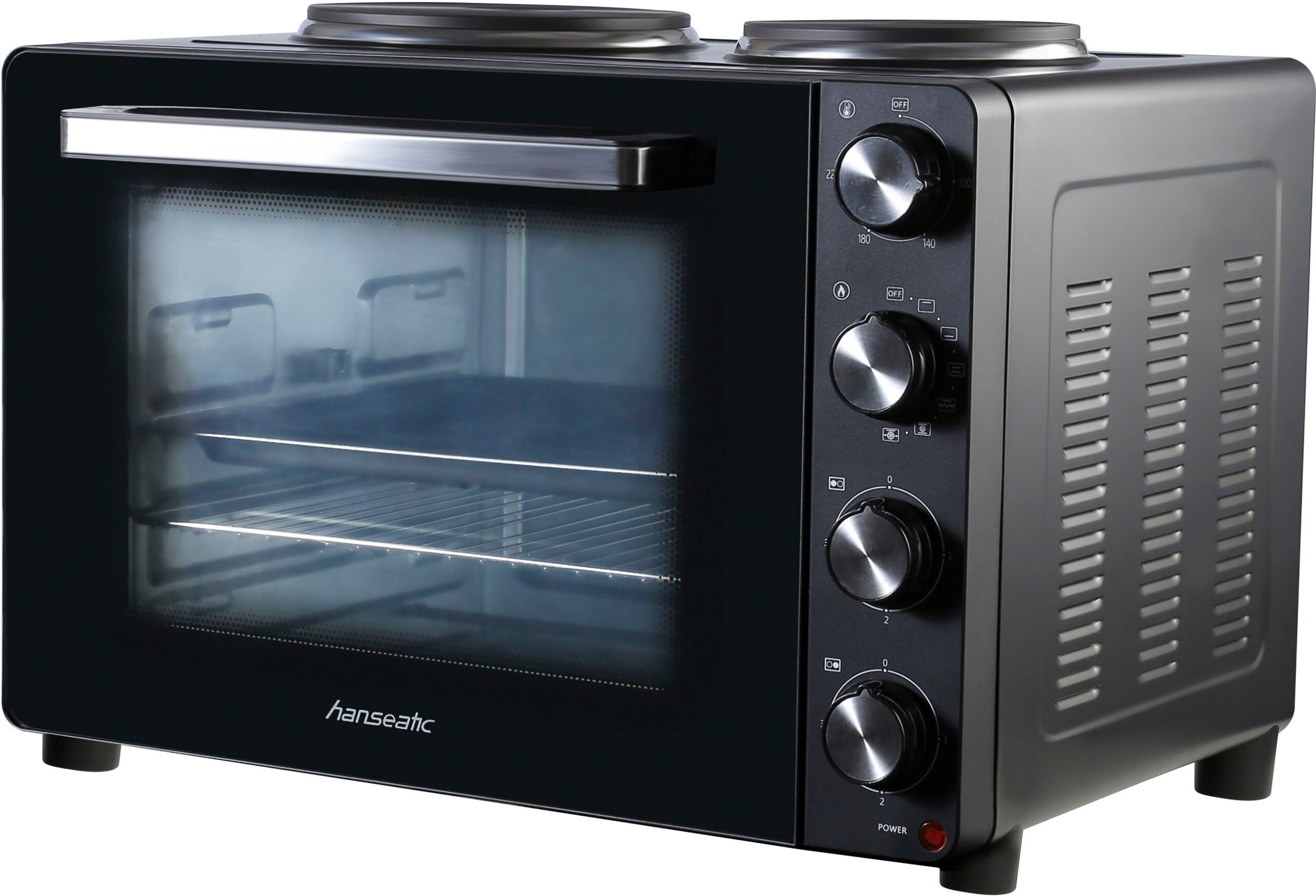 Hanseatic Kleinküche 97530243 HMO366BKB, mit Doppelkochplatte, Back- und Krümelblech, Grillrost, großer Garraum – Bild 5