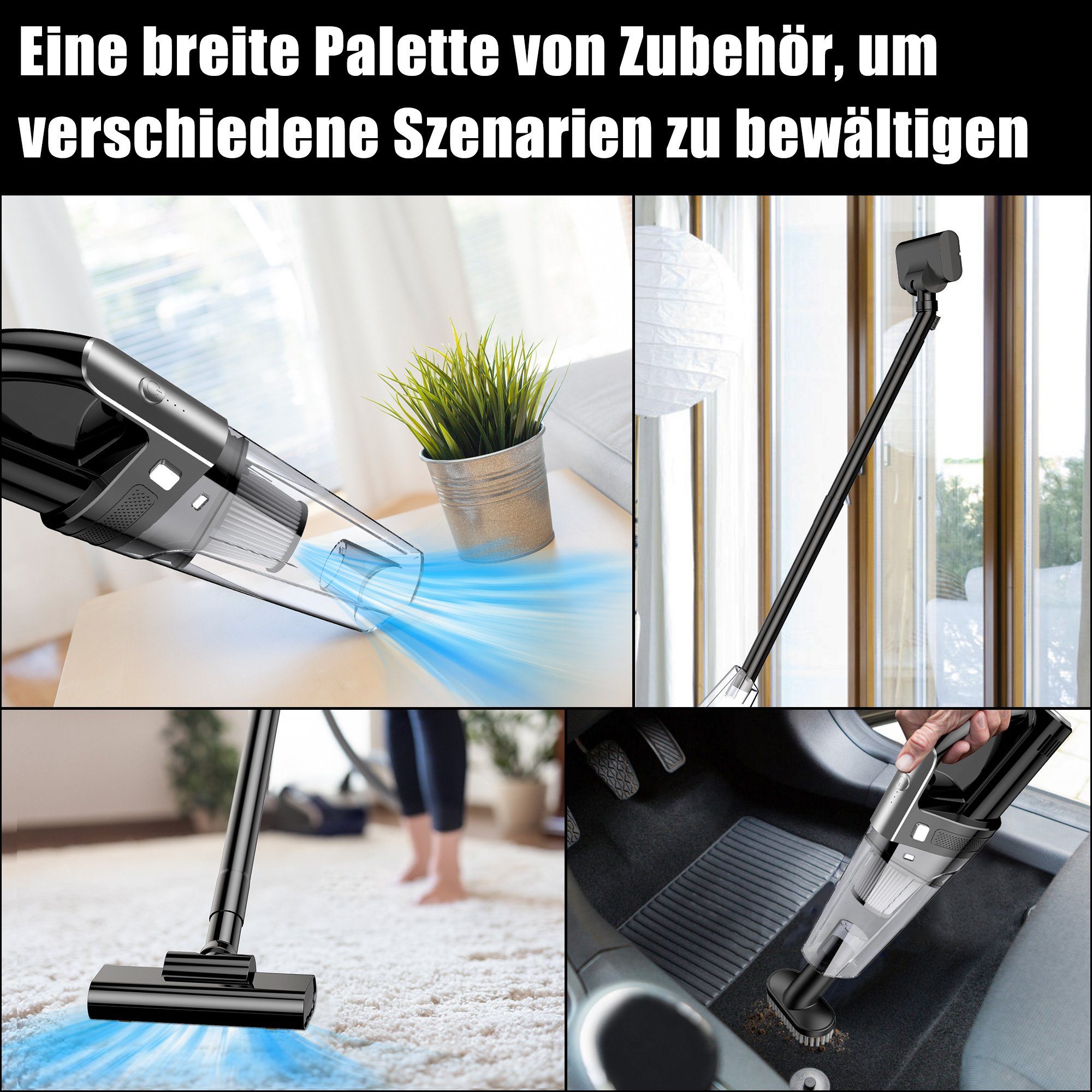 Vbrisi Akku-Handstaubsauger Handstaubsauger, Autostaubsauger 7500Pa Staubsauger, Mit 6000mA-Akku, Mit Aufbewahrungstasche, 4 in 1 Multifunktionaler Akku-Handstaubsauger, Kann in Wohnungen, Autos usw. verwendet werden, Mit Lichtfunktion – Bild 7