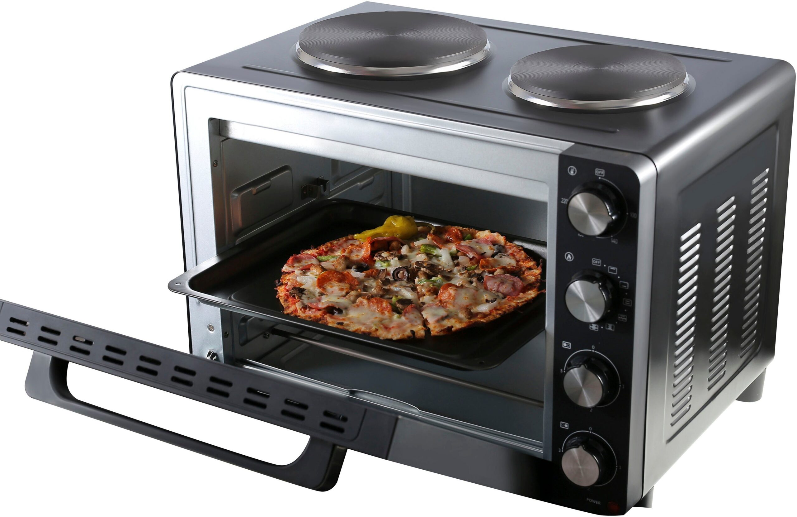 Hanseatic Kleinküche 97530243 HMO366BKB, mit Doppelkochplatte, Back- und Krümelblech, Grillrost, großer Garraum – Bild 9