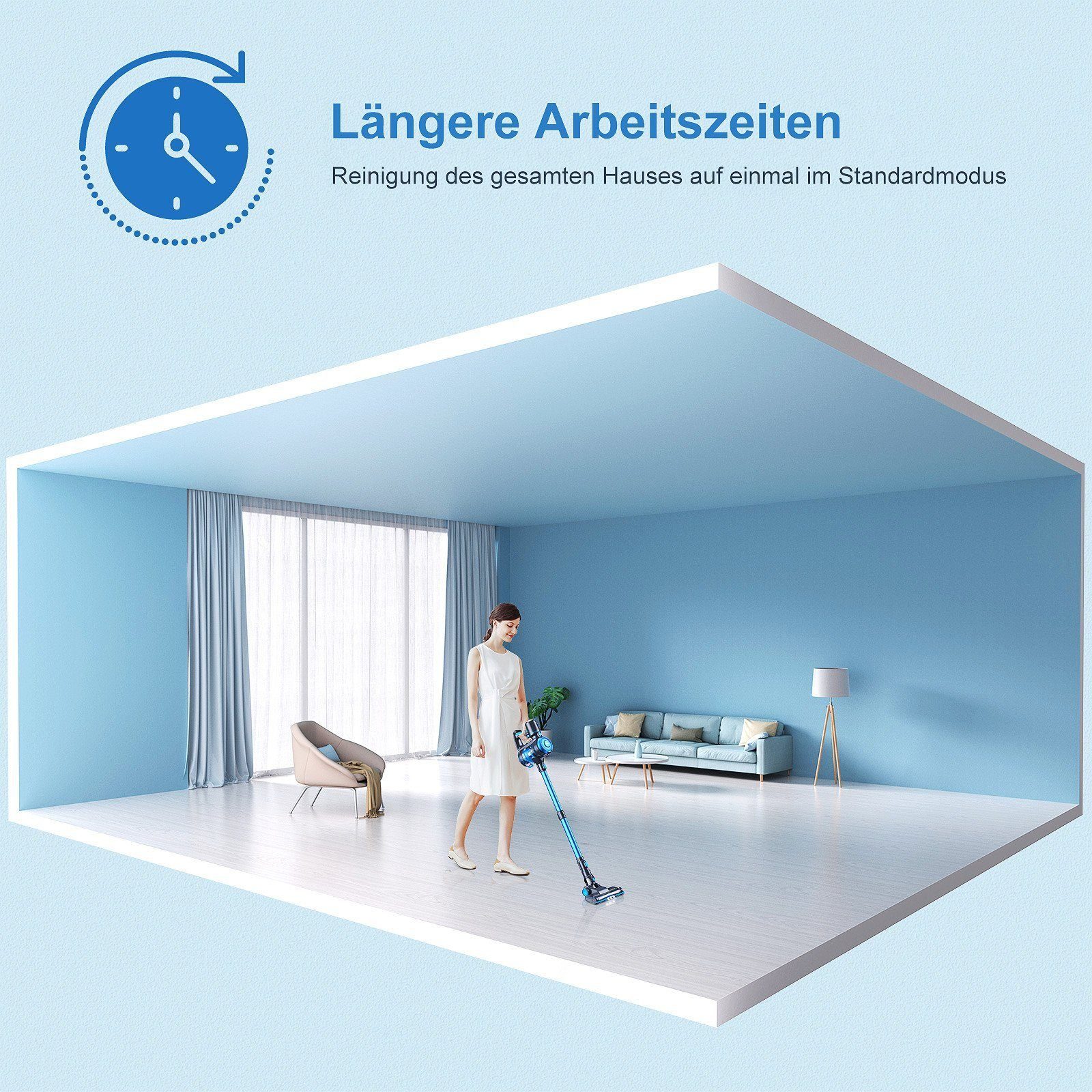 oyajia Akku-Hand-und Stielstaubsauger 6 in 1 Kabellos 22,2V Akkusauger, 150,00 W, beutellos, 40 Min. Laufzeit für Hartboden, Teppich, Tierhaare – Bild 5