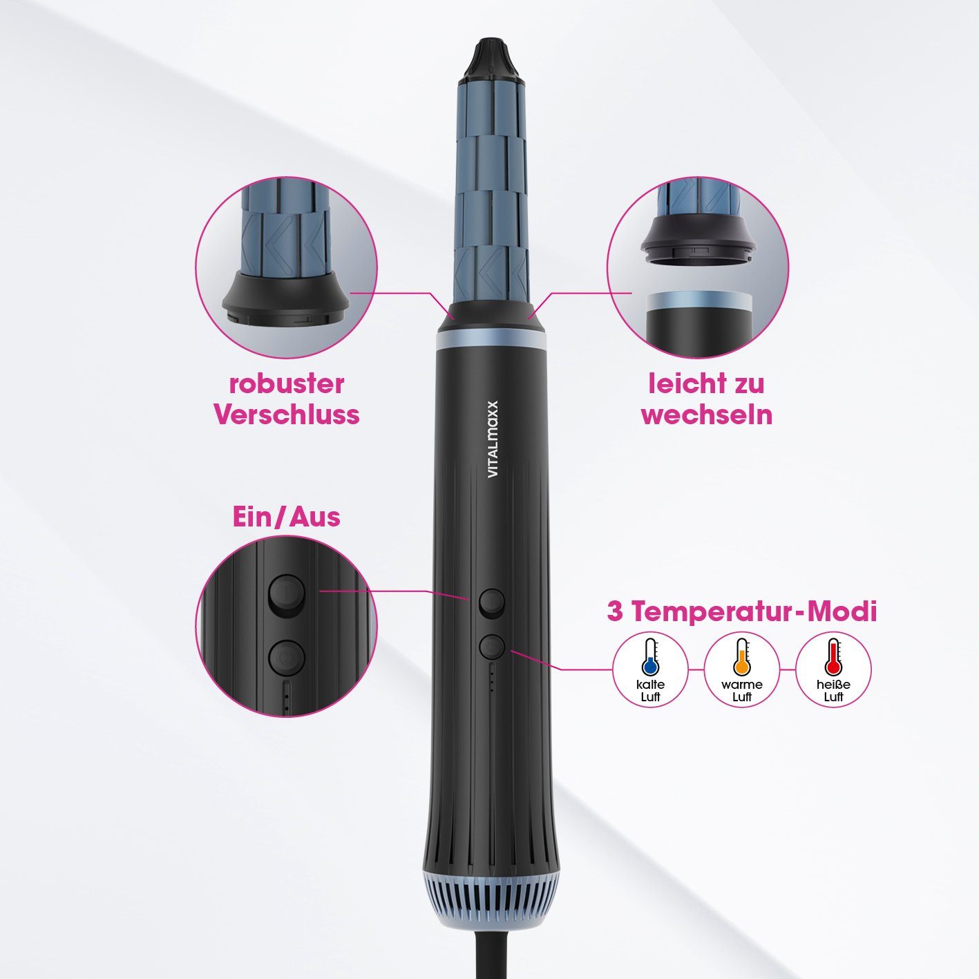 VITALmaxx Volumen- und Lockenstyler Air Curler Plus 7-tlg. Multi-Styler, Kaltluftfunktion, Trocknen und Stylen, 6 Styles in einem – Bild 6