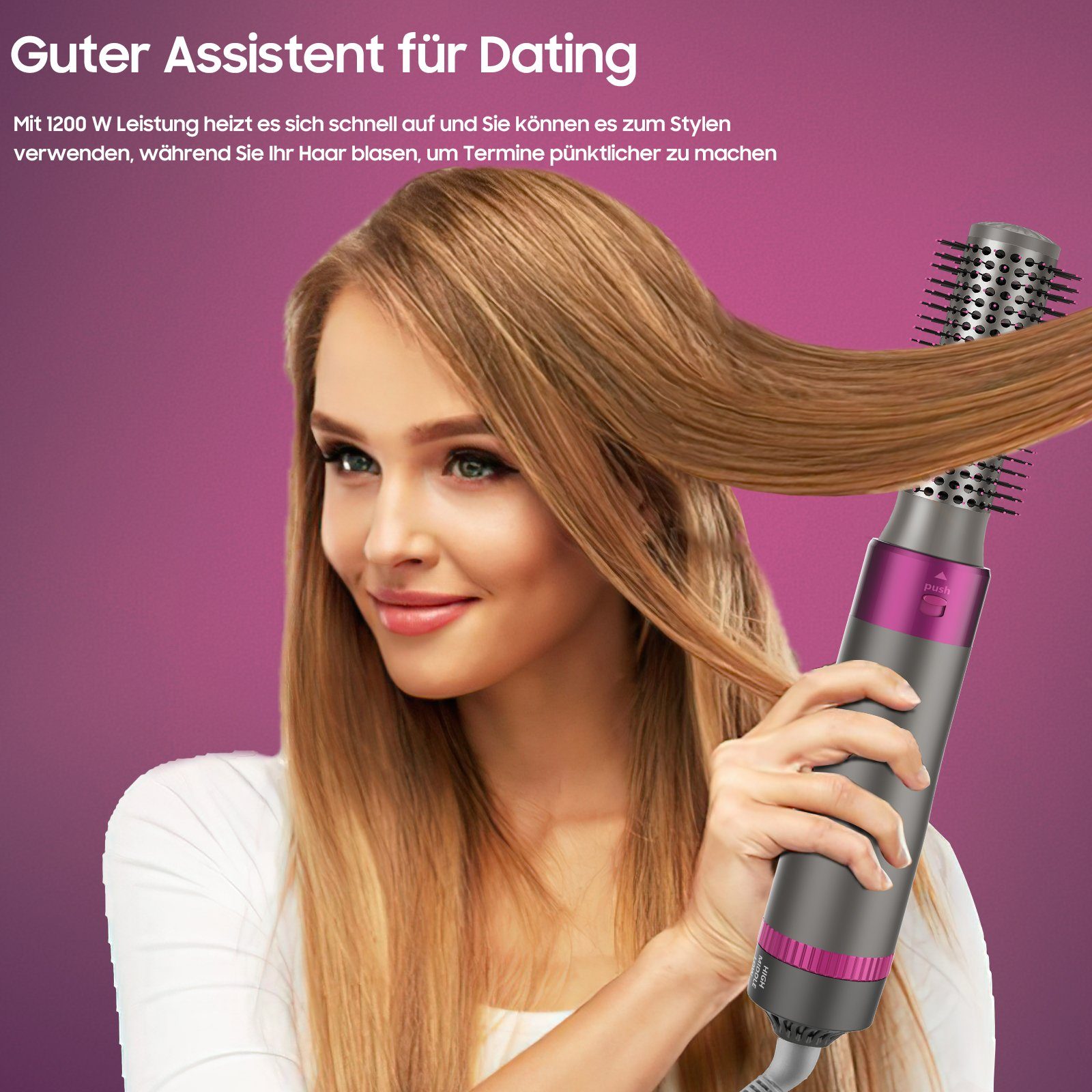 Aoucheni Warmluftbürste Haartrockner Warmluftbürsten-Set, 5 IN 1 Föhnbürste, Multifunktionale Heißluftkamm, Curly Hot Air StylerHeißluftbürste – Bild 7