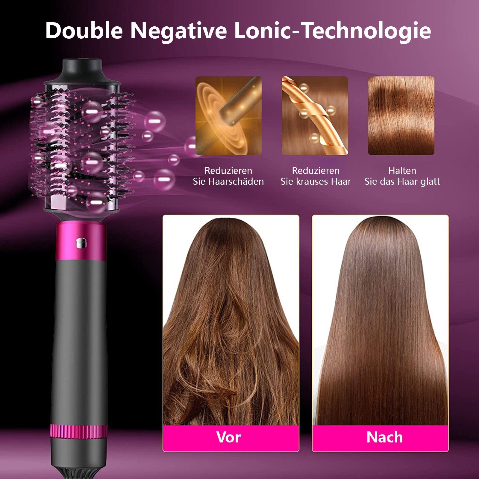 iceagle Multihaarstyler 5 in 1Haartrockner Warmluftbürste, Abnehmbar Föhnbürste – Bild 10