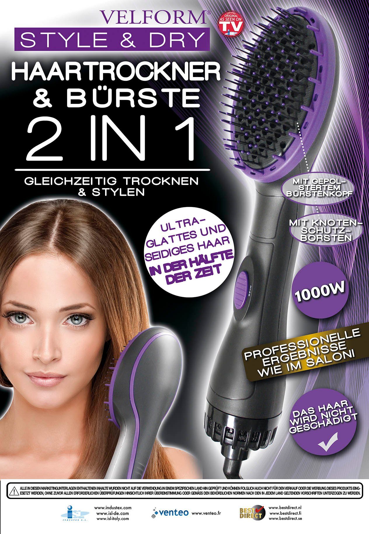 Velform® Warmluftbürste Style & Dry, 2 in 1 Bürste und Haartrockner in einem, 1000 Watt – Bild 10