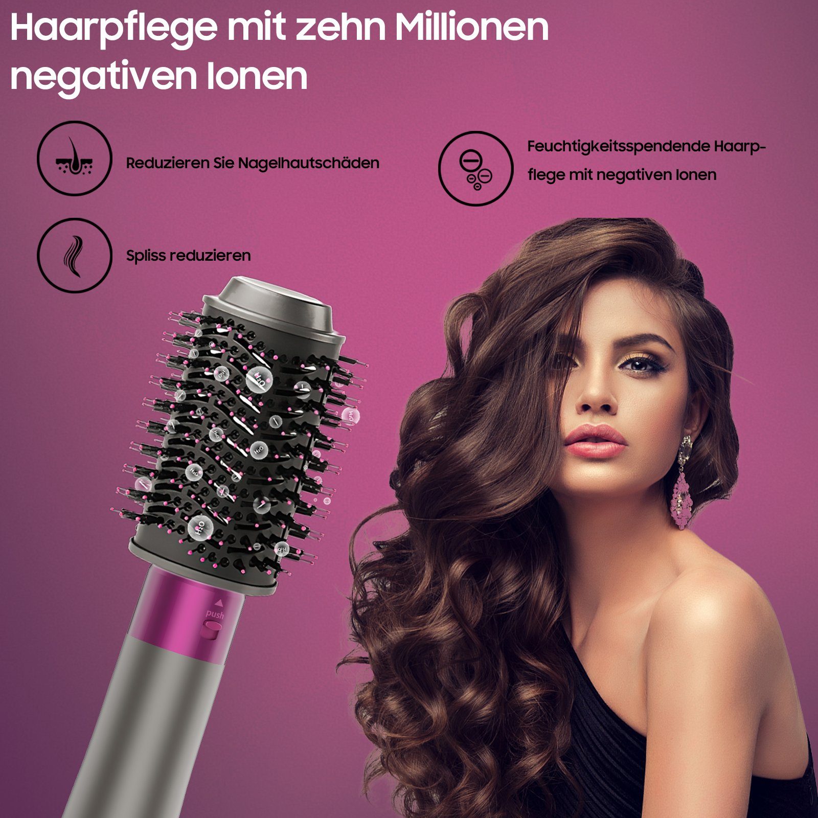 Aoucheni Warmluftbürste Haartrockner Warmluftbürsten-Set, 5 IN 1 Föhnbürste, Multifunktionale Heißluftkamm, Curly Hot Air StylerHeißluftbürste – Bild 3