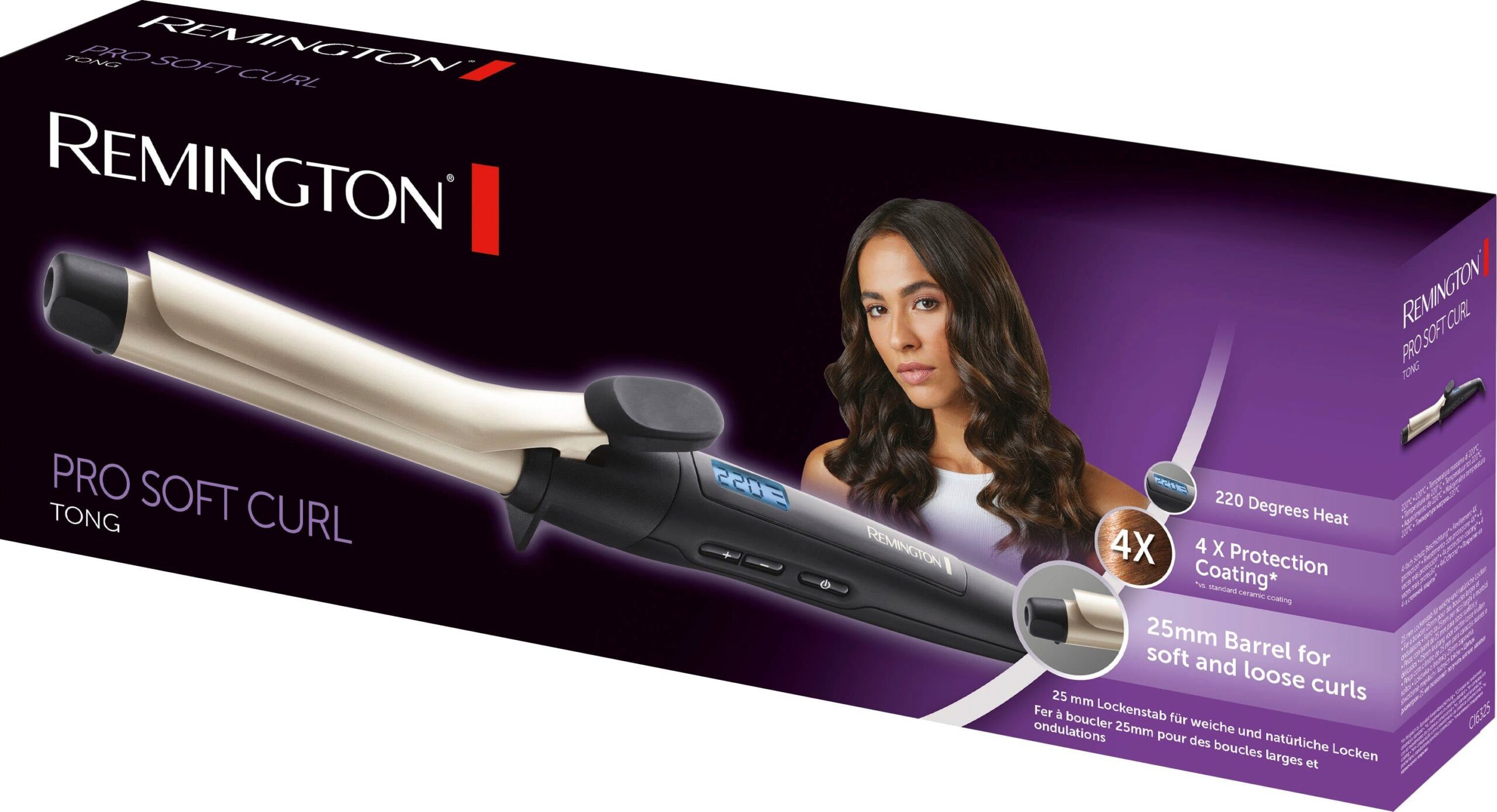 Remington Lockenstab Pro Soft Curl CI6325, Keramik-Turmalin-Beschichtung, 25 mm, 4-facher Schutz durch Keramik-Turmalin-Beschichtung – Bild 3