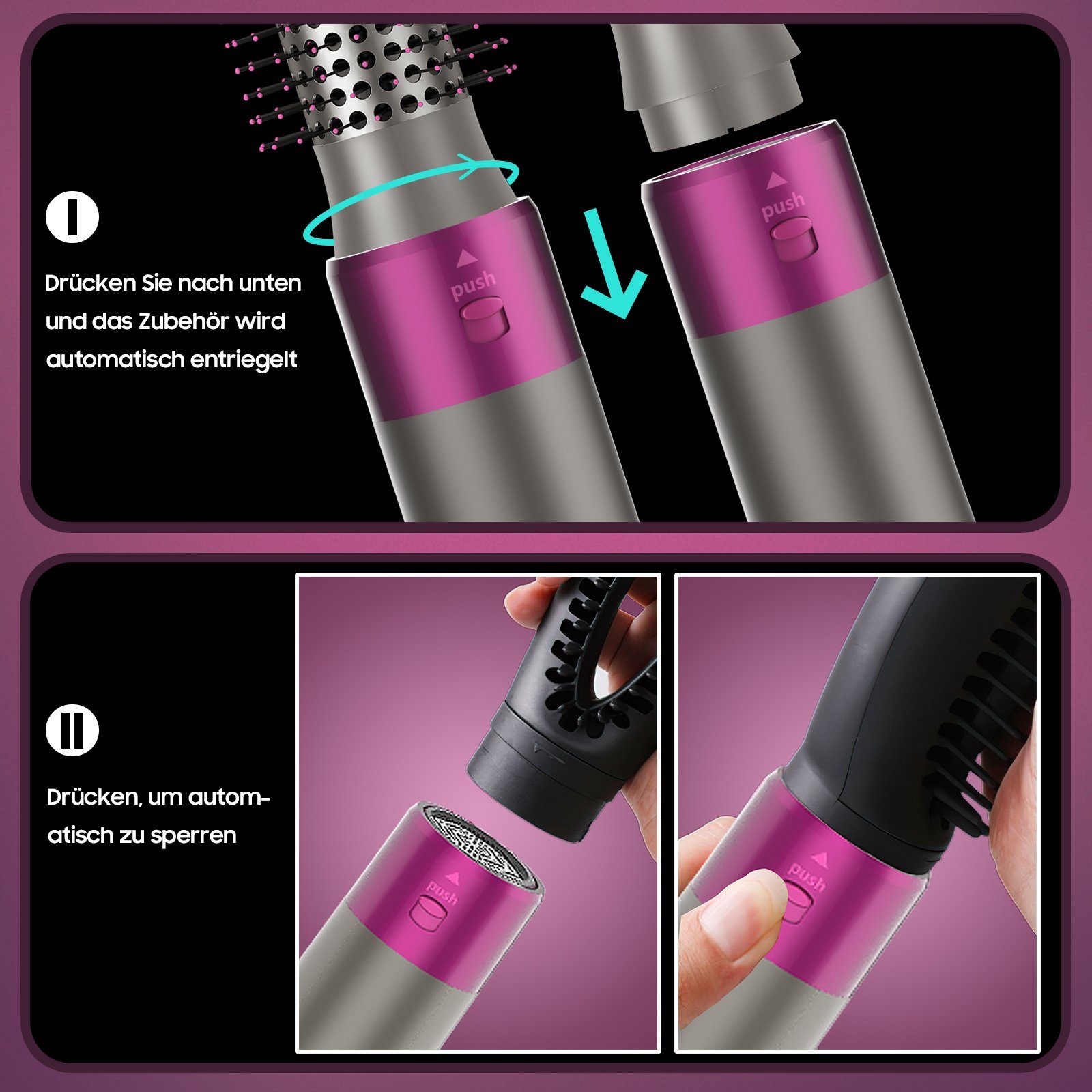 Aoucheni Warmluftbürste Haartrockner Warmluftbürsten-Set, 5 IN 1 Föhnbürste, Multifunktionale Heißluftkamm, Curly Hot Air StylerHeißluftbürste – Bild 5