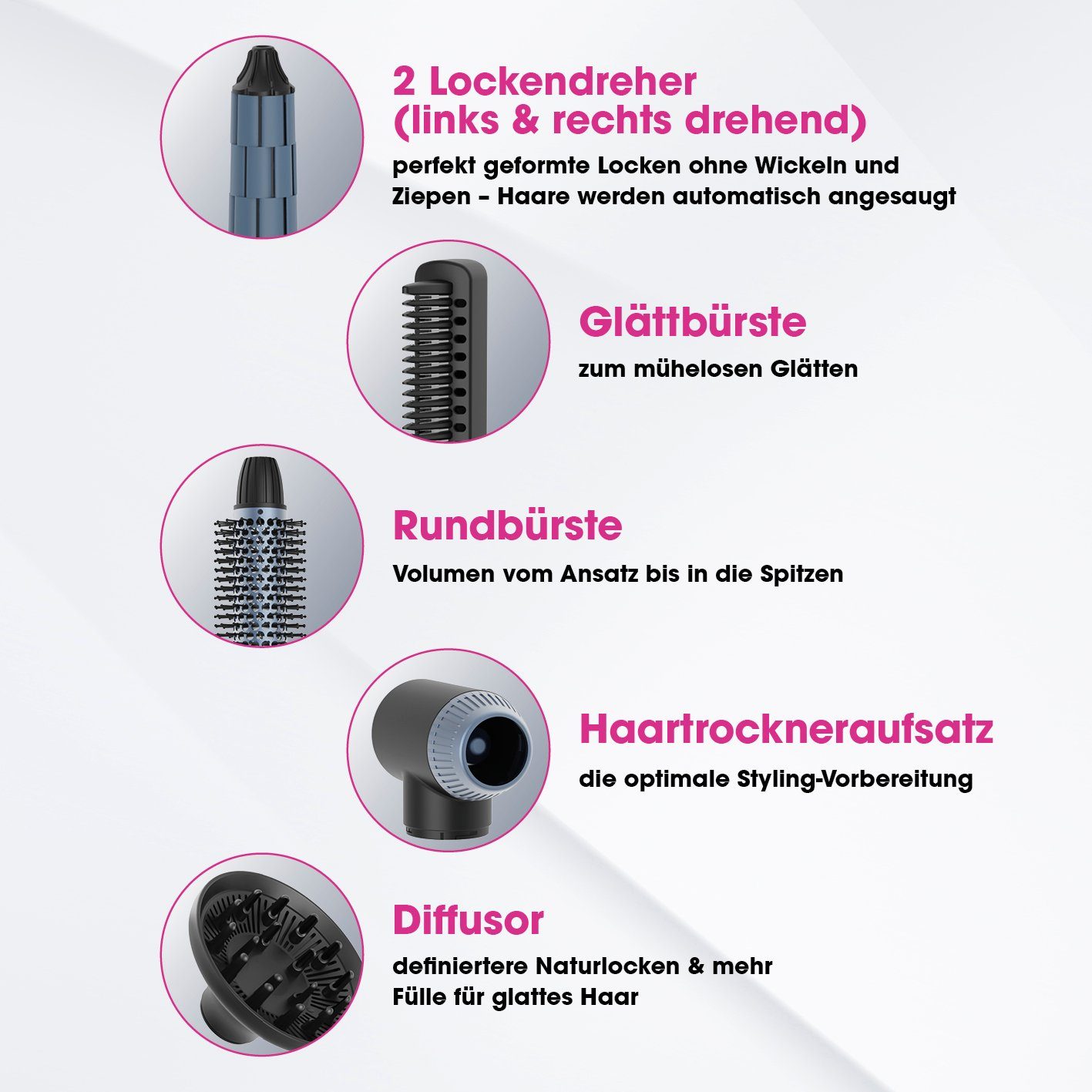VITALmaxx Volumen- und Lockenstyler Air Curler Plus 7-tlg. Multi-Styler, Kaltluftfunktion, Trocknen und Stylen, 6 Styles in einem – Bild 5