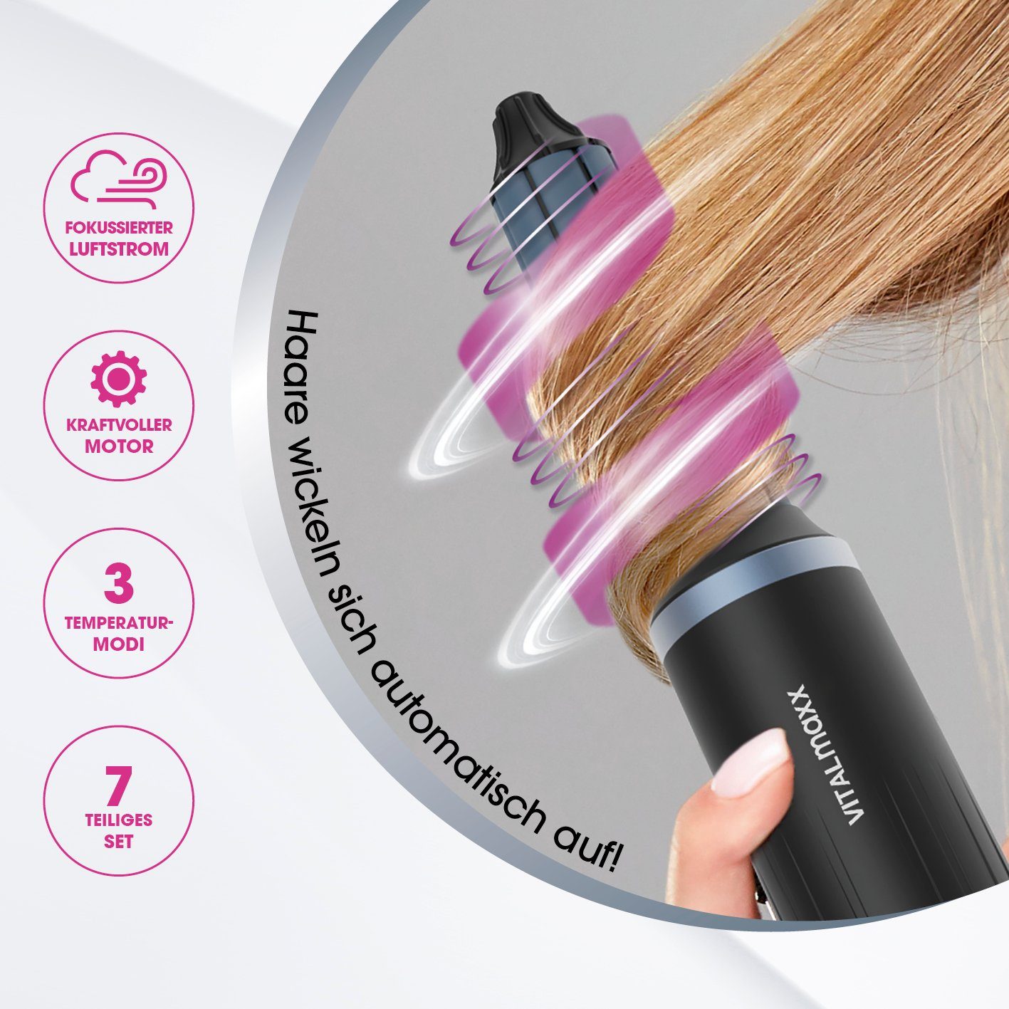 VITALmaxx Volumen- und Lockenstyler Air Curler Plus 7-tlg. Multi-Styler, Kaltluftfunktion, Trocknen und Stylen, 6 Styles in einem – Bild 3