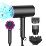 Tisoutec Haartrockner Haartrockner Hair Blow dryer 2400W AC Motor 3 Geschwindigkeiten, 3 Stylingdüsen Klappbar Faltbarer Professional Ionen Haartrockner, Diffusor,Warm&Kühl Wind Airwrap für Haarsalon und Familie,4 in 1 Föhn