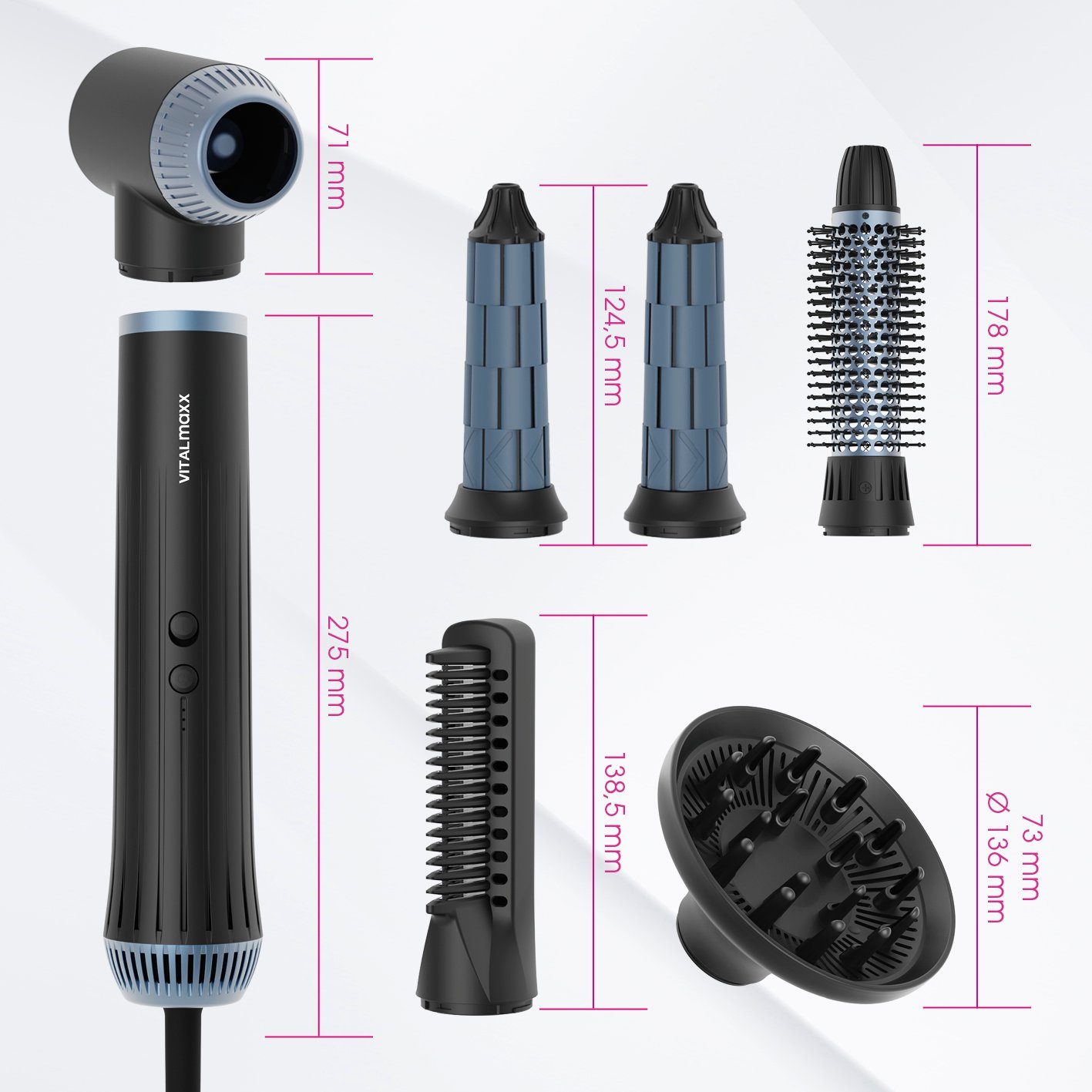 VITALmaxx Volumen- und Lockenstyler Air Curler Plus 7-tlg. Multi-Styler, Kaltluftfunktion, Trocknen und Stylen, 6 Styles in einem – Bild 8