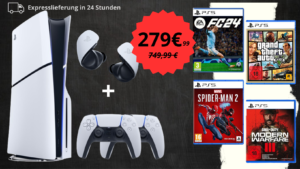 PS5 Slim + 2 controller + 4 spiele + PULSE Explore Wireless Earbuds