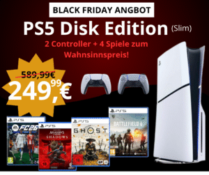 Black Friday Angebot: PS5 Disk Edition (Slim) inkl. 2 Controller + 4 Spiele zum Wahnsinnspreis!